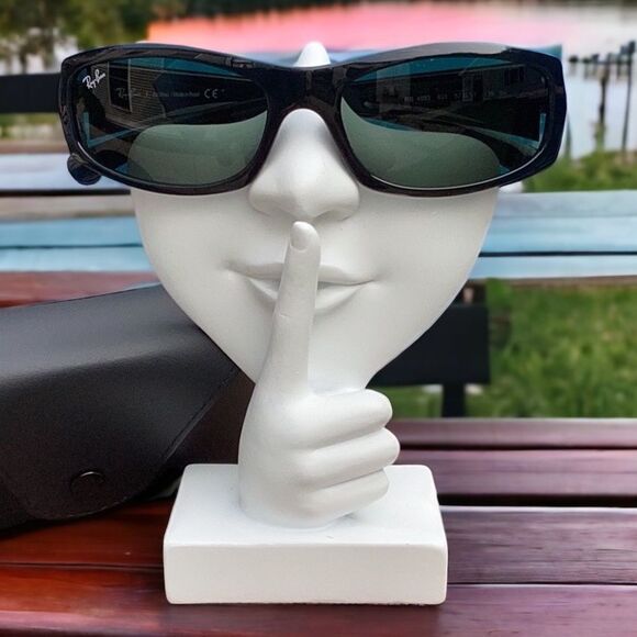 RAY-BAN NEW 57MM RECTANGLE SUNGLASSES BLACK/CRYSTAL GREEN - Picture 2 of 11